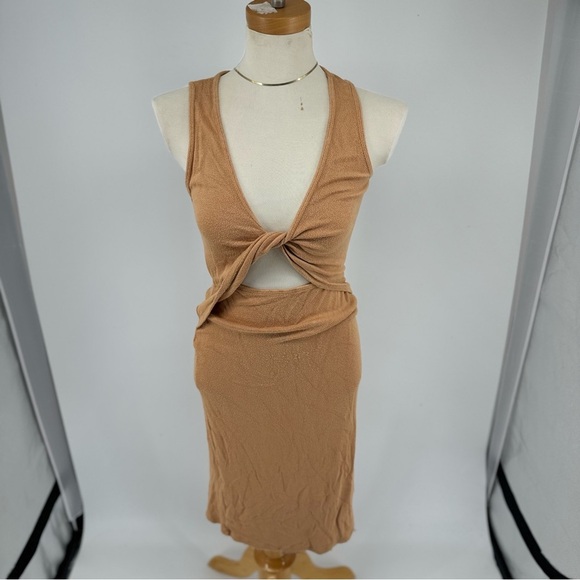 LNA REVOLVE Jonas Twist Front Camel Organic Modern MIDI Dress - Picture 3 of 6
